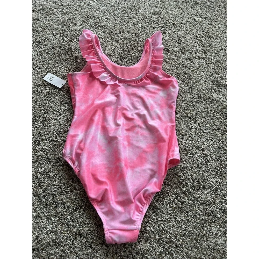 NEW Gap Kids size L / 10 PLUS Girls SWIMSUIT One-Piece Ruffle Pink Tie-Dye A24